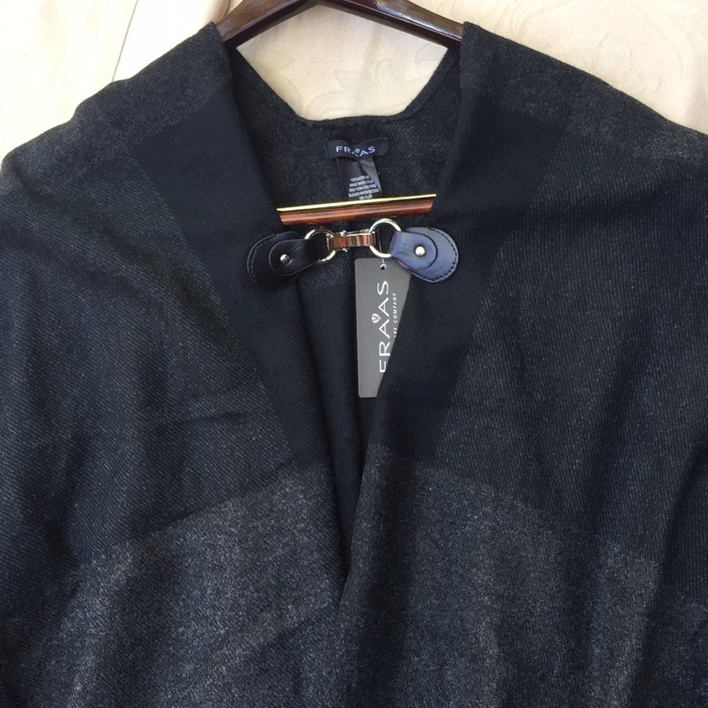 Fraas Black and Gray Plaid Poncho.18242